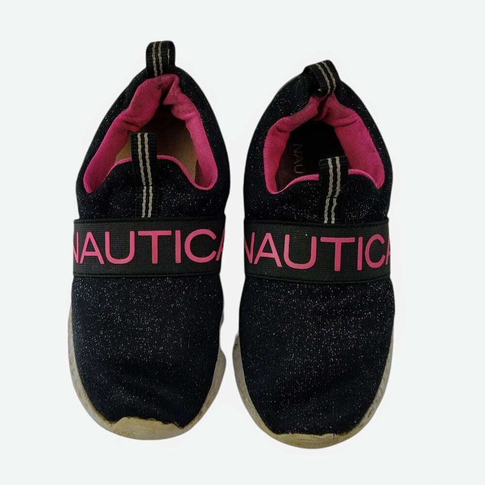 NAUTICA Girls 12 Slip-On Sneakers Tennis Cavney Saga Metallic Black Pink Sparkle
